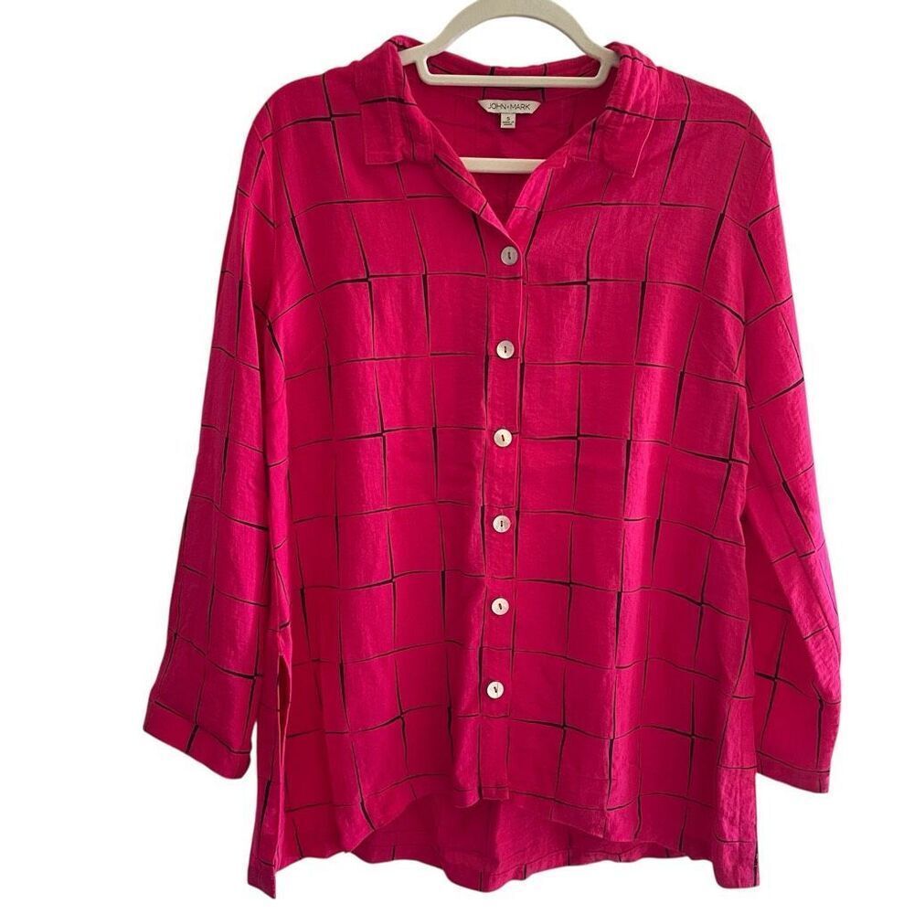 John Mark Pink Tunic Top Button Up Shirt Women’s Small Long Sleeves Oversized
